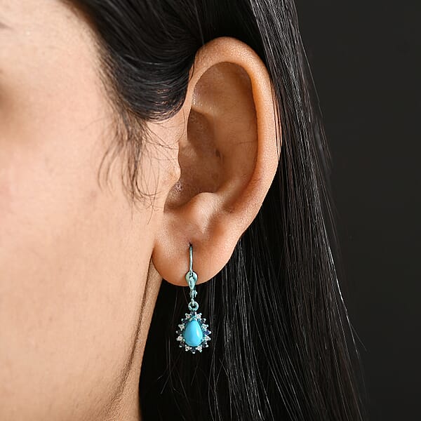 D'Joy Sleeping Beauty Turquoise Multi Gemstone Earrings In Blue E-coat Sterling Silver 2.00 Ctw