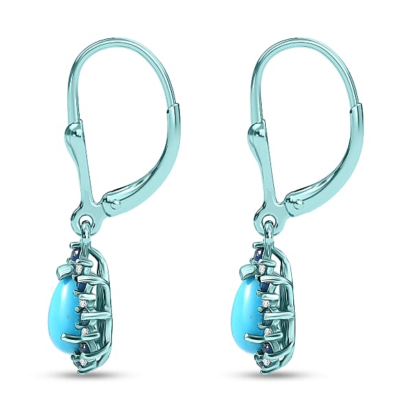 D'Joy Sleeping Beauty Turquoise Multi Gemstone Earrings In Blue E-coat Sterling Silver 2.00 Ctw