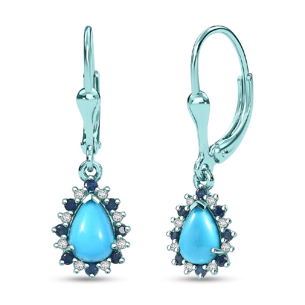 D'Joy Sleeping Beauty Turquoise Multi Gemstone Earrings in Blue E-coat Sterling Silver 2.00 ctw