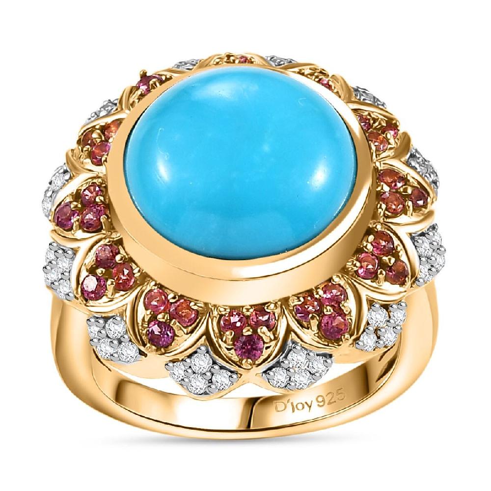 D'Joy Sleeping Beauty Turquoise Multi Gemstone Floral Ring in 18K Vermeil YG Over Sterling Silver 6.30 ctw