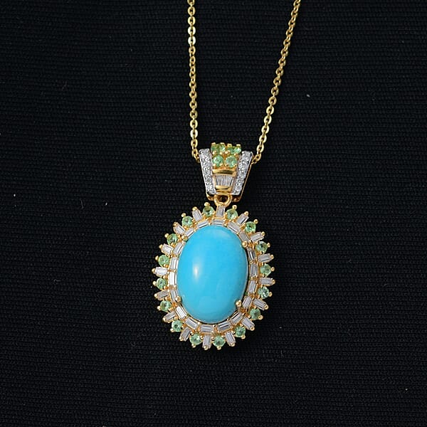 D'Joy Sleeping Beauty Turquoise Multi Gemstone Pendant Necklace In 18K Vermeil YG Over Sterling Silver 6.50 Ctw (20 Inches)