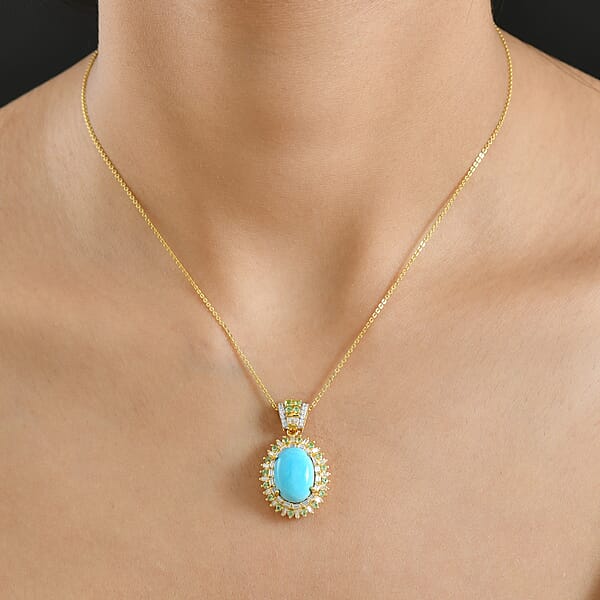 D'Joy Sleeping Beauty Turquoise Multi Gemstone Pendant Necklace In 18K Vermeil YG Over Sterling Silver 6.50 Ctw (20 Inches)