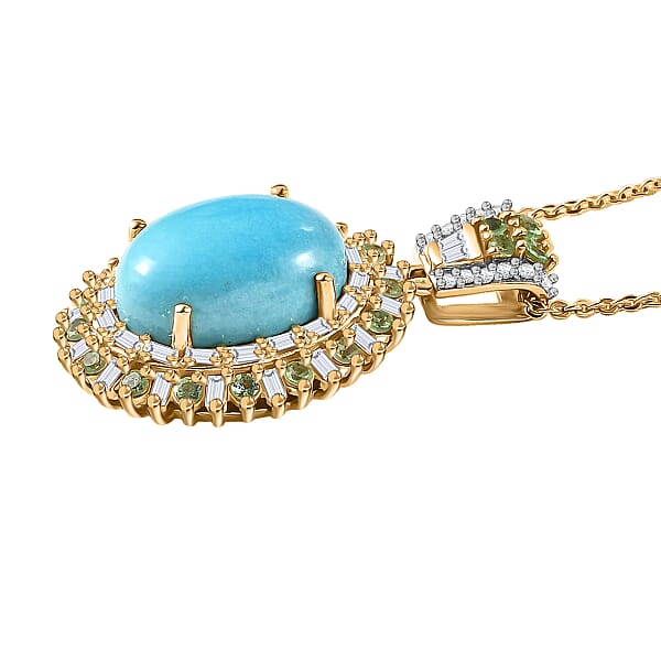 D'Joy Sleeping Beauty Turquoise Multi Gemstone Pendant Necklace In 18K Vermeil YG Over Sterling Silver 6.50 Ctw (20 Inches)