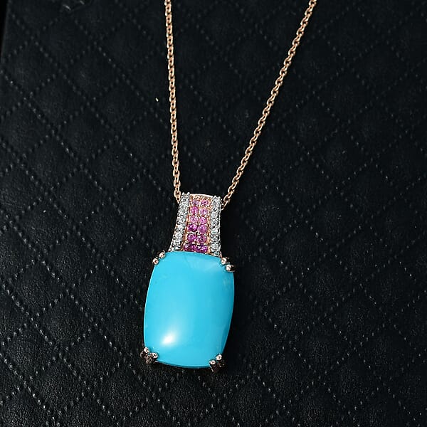 D'Joy Sleeping Beauty Turquoise Multi Gemstone Pendant Necklace In 18K Vermeil RG Over Sterling Silver 7.75 Ctw (20 Inches) (Del. In 7-10 Days)