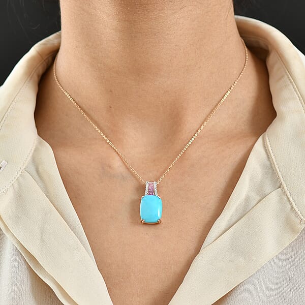 D'Joy Sleeping Beauty Turquoise Multi Gemstone Pendant Necklace In 18K Vermeil RG Over Sterling Silver 7.75 Ctw (20 Inches) (Del. In 7-10 Days)