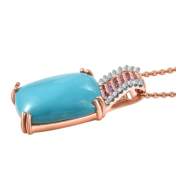 D'Joy Sleeping Beauty Turquoise Multi Gemstone Pendant Necklace In 18K Vermeil RG Over Sterling Silver 7.75 Ctw (20 Inches) (Del. In 7-10 Days)