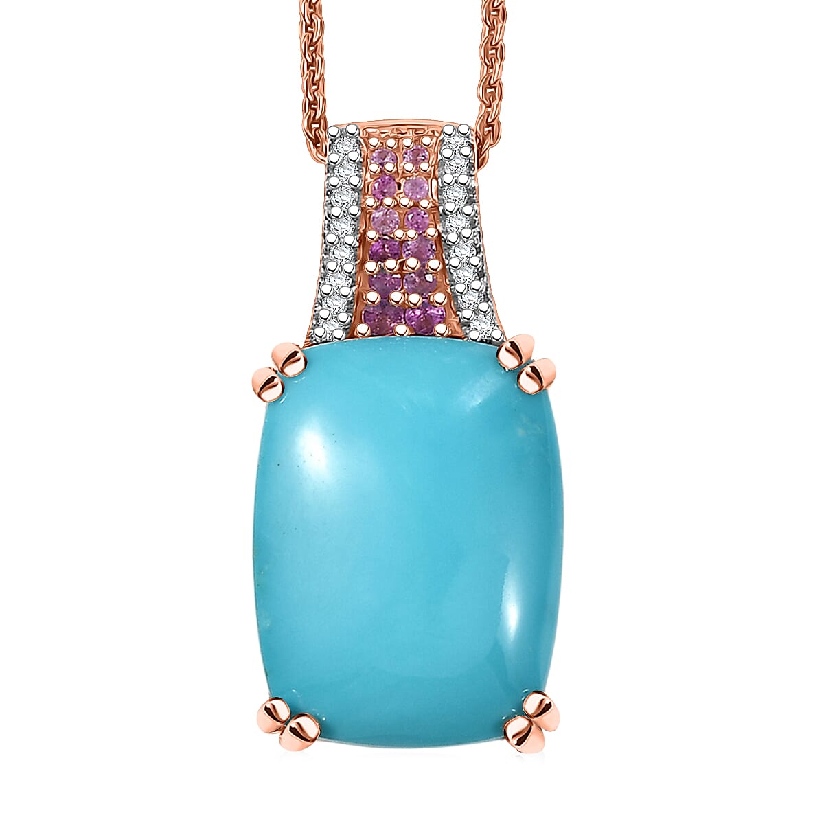 D'Joy Sleeping Beauty Turquoise Multi Gemstone Pendant Necklace in 18K Vermeil RG Over Sterling Silver 7.75 ctw (20 Inches) (Del. in 7-10 Days)