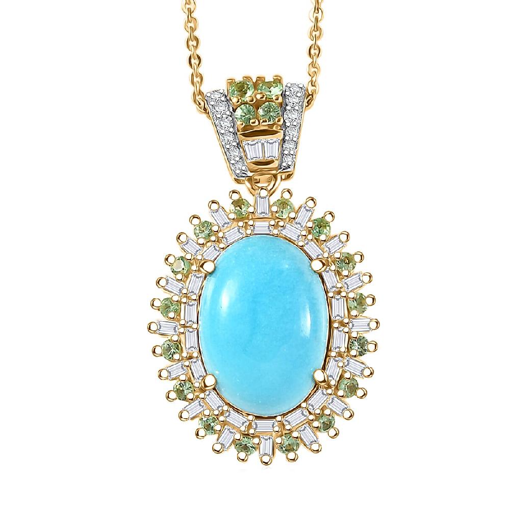 D'Joy Sleeping Beauty Turquoise Multi Gemstone Pendant Necklace in 18K Vermeil YG Over Sterling Silver 6.50 ctw (20 Inches)