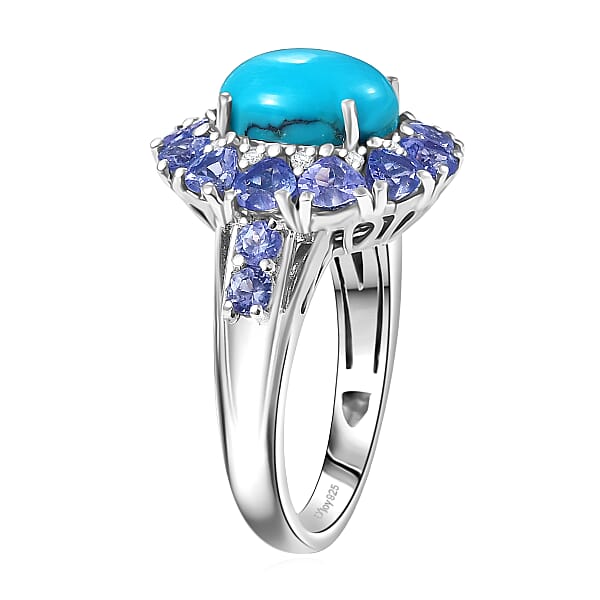 D'Joy Sleeping Beauty Turquoise Multi Gemstone Ring In Rhodium Over Sterling Silver 4.85 Ctw