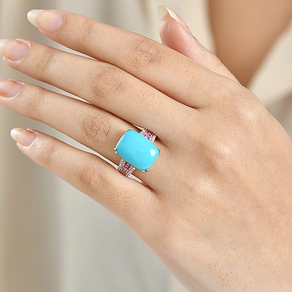 D'Joy Sleeping Beauty Turquoise Multi Gemstone Ring In 18K Vermeil RG Over Sterling Silver 8.00 Ctw