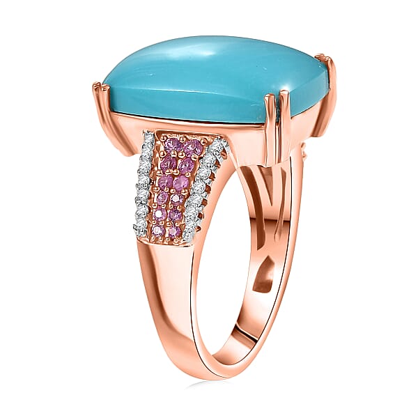 D'Joy Sleeping Beauty Turquoise Multi Gemstone Ring In 18K Vermeil RG Over Sterling Silver 8.00 Ctw