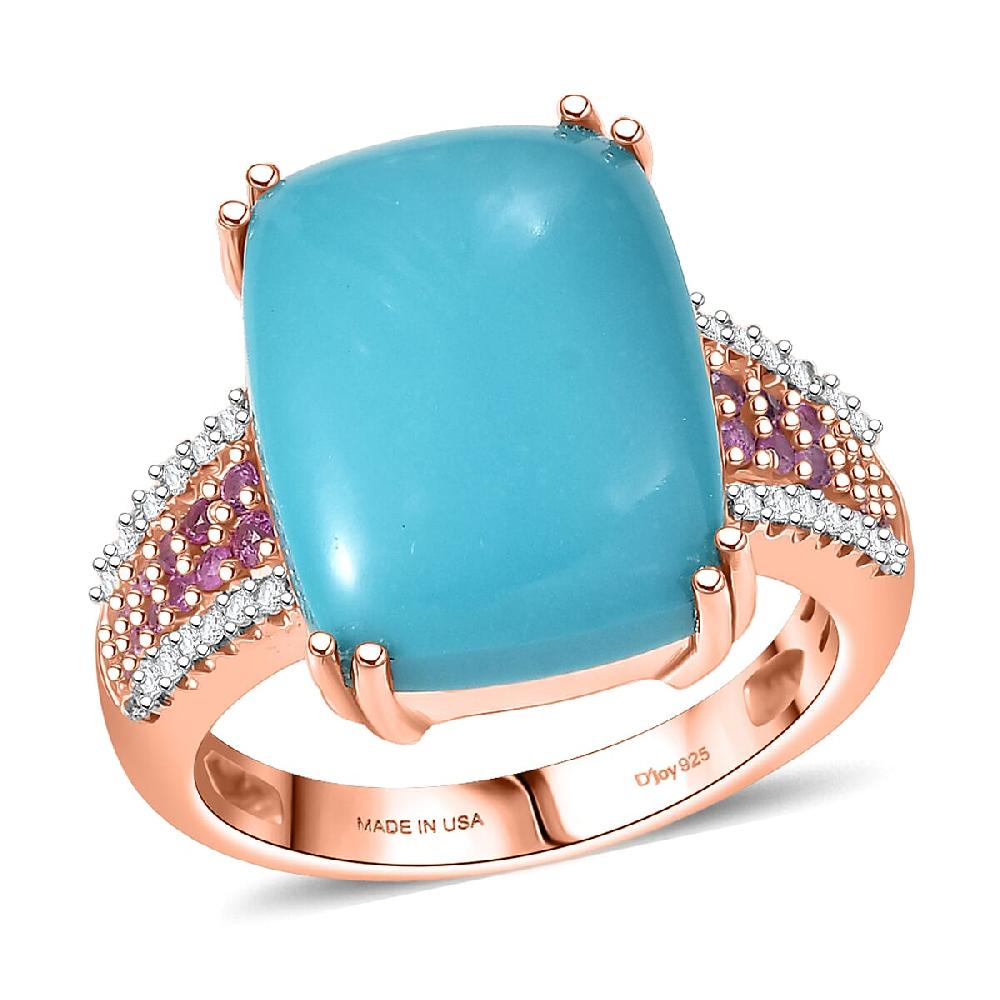 D'Joy Sleeping Beauty Turquoise Multi Gemstone Ring in 18K Vermeil RG Over Sterling Silver 8.00 ctw