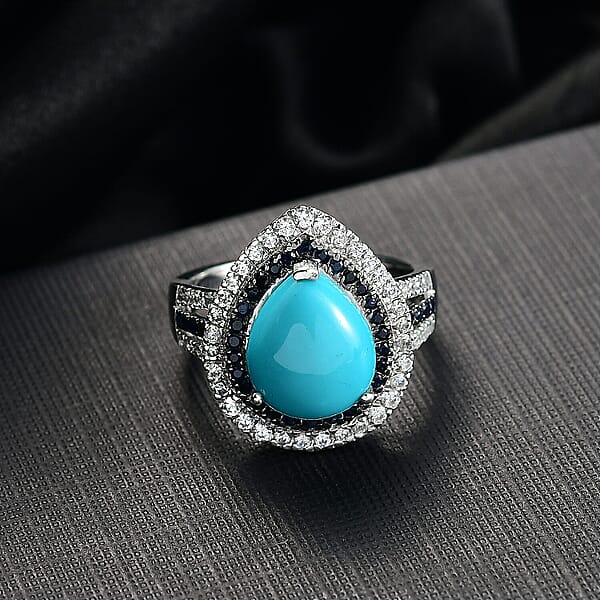 D'Joy Sleeping Beauty Turquoise Multi Gemstone Ring In Rhodium Over Sterling Silver 5.00 Ctw