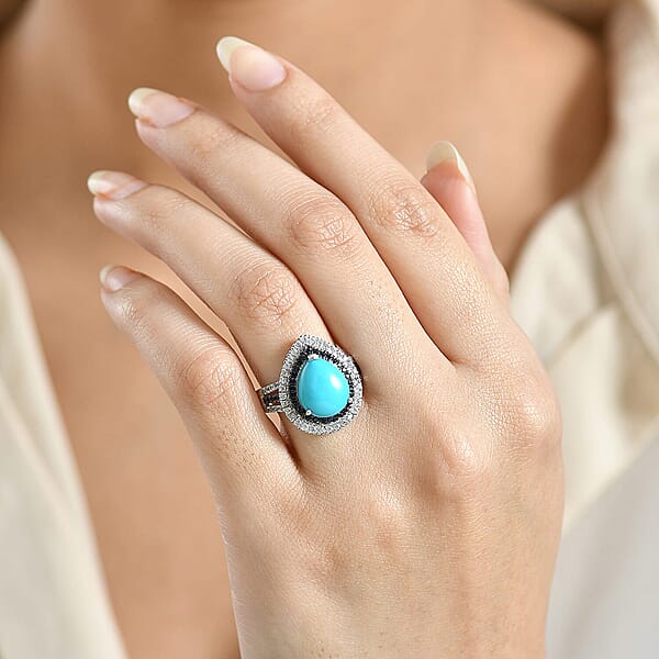 D'Joy Sleeping Beauty Turquoise Multi Gemstone Ring In Rhodium Over Sterling Silver 5.00 Ctw