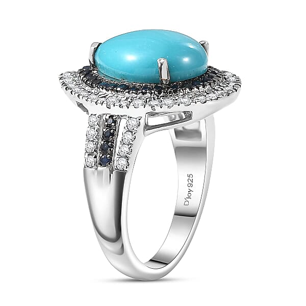 D'Joy Sleeping Beauty Turquoise Multi Gemstone Ring In Rhodium Over Sterling Silver 5.00 Ctw