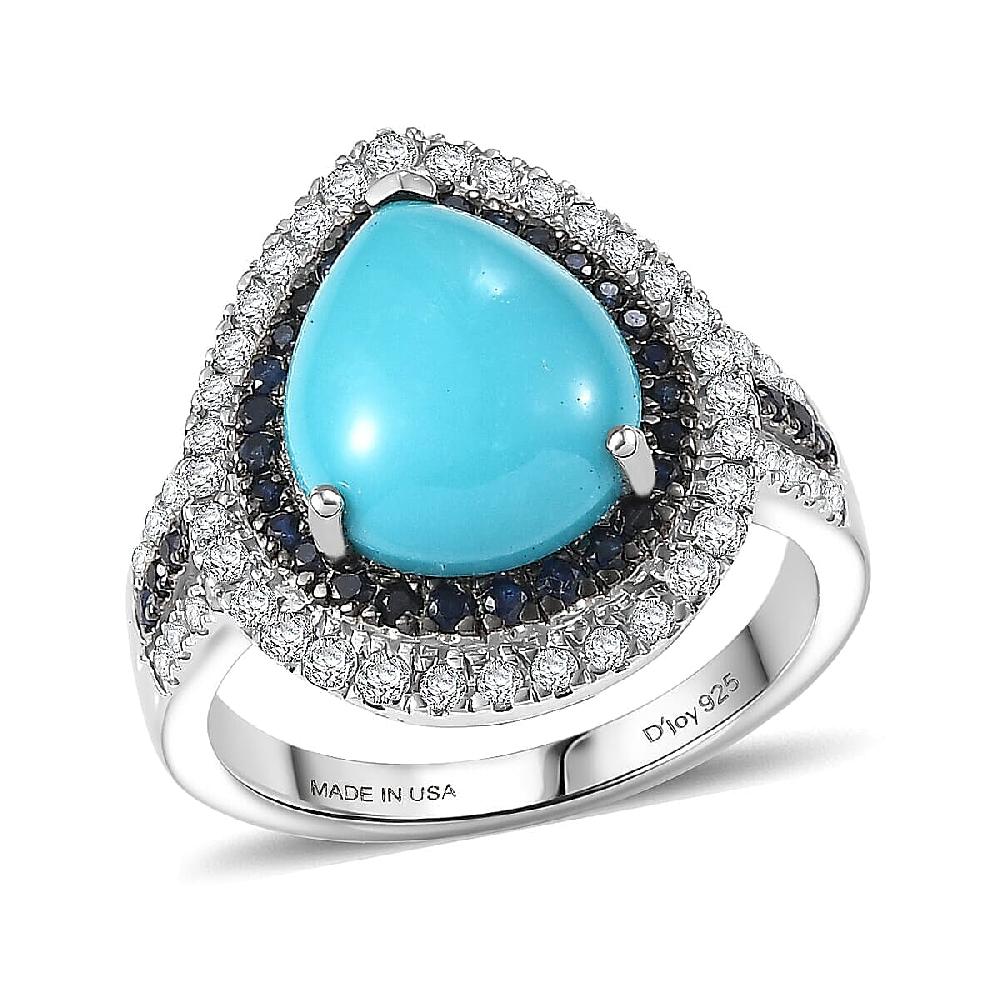 D'Joy Sleeping Beauty Turquoise Multi Gemstone Ring in Rhodium Over Sterling Silver 5.00 ctw