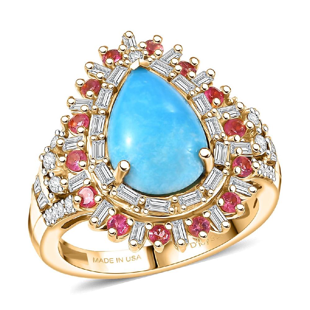 D'Joy Sleeping Beauty Turquoise Multi Gemstone Ring in 18K Vermeil YG Over Sterling Silver 3.80 ctw