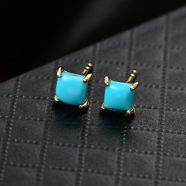 D'Joy Sleeping Beauty Turquoise Solitaire Stud Earrings In 18K Vermeil YG Over Sterling Silver 1.20 Ctw