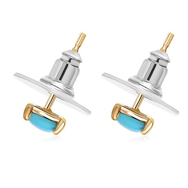 D'Joy Sleeping Beauty Turquoise Solitaire Stud Earrings In 18K Vermeil YG Over Sterling Silver 1.20 Ctw