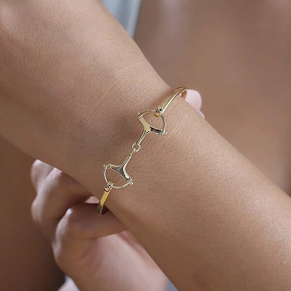 D'Joy Snaffle Openable Bangle Bracelet In 18K Vermeil Yellow Gold Over Sterling Silver (7.25 In) 7.97 Grams