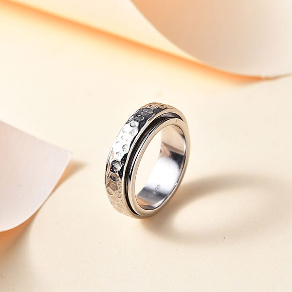 D'Joy Speedy Spinner Fidget Ring For Anxiety Stress Relieving Anxiety Band Ring In Platinum Over Sterling Silver 7.10 Grams