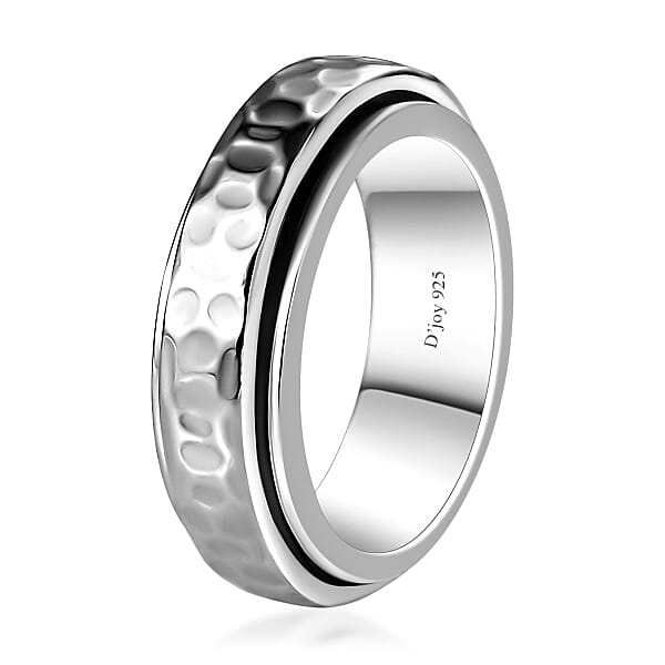 D'Joy Speedy Spinner Fidget Ring For Anxiety Stress Relieving Anxiety Band Ring In Platinum Over Sterling Silver 7.10 Grams