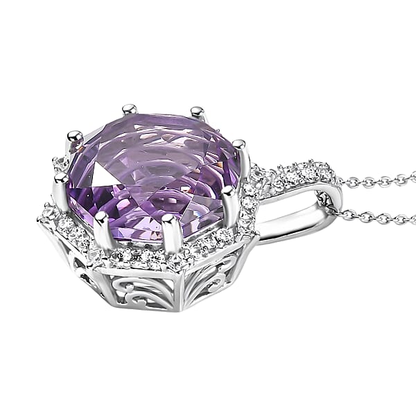 D'Joy Star Illusion Cut African Amethyst And Moissanite 12.40 Ctw Pendant Necklace In Rhodium Over Sterling Silver 20 Inches