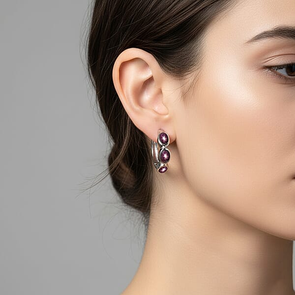 D'Joy Star Ruby Earrings In Rhodium Over Sterling Silver 5.90 Ctw