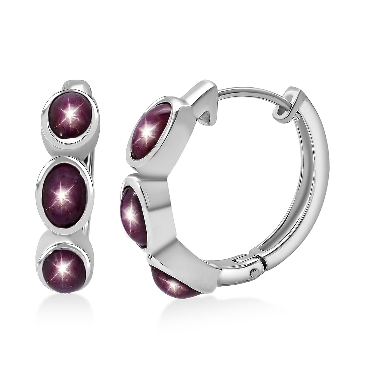 D'Joy Star Ruby Earrings in Rhodium Over Sterling Silver 5.90 ctw