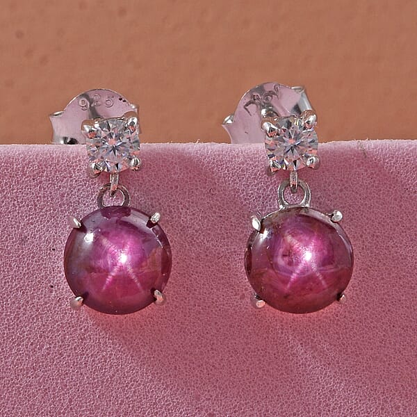 D'Joy Star Ruby Moissanite Earrings In Rhodium Over Sterling Silver 3.75 Ctw