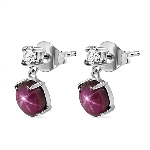 D'Joy Star Ruby Moissanite Earrings In Rhodium Over Sterling Silver 3.75 Ctw
