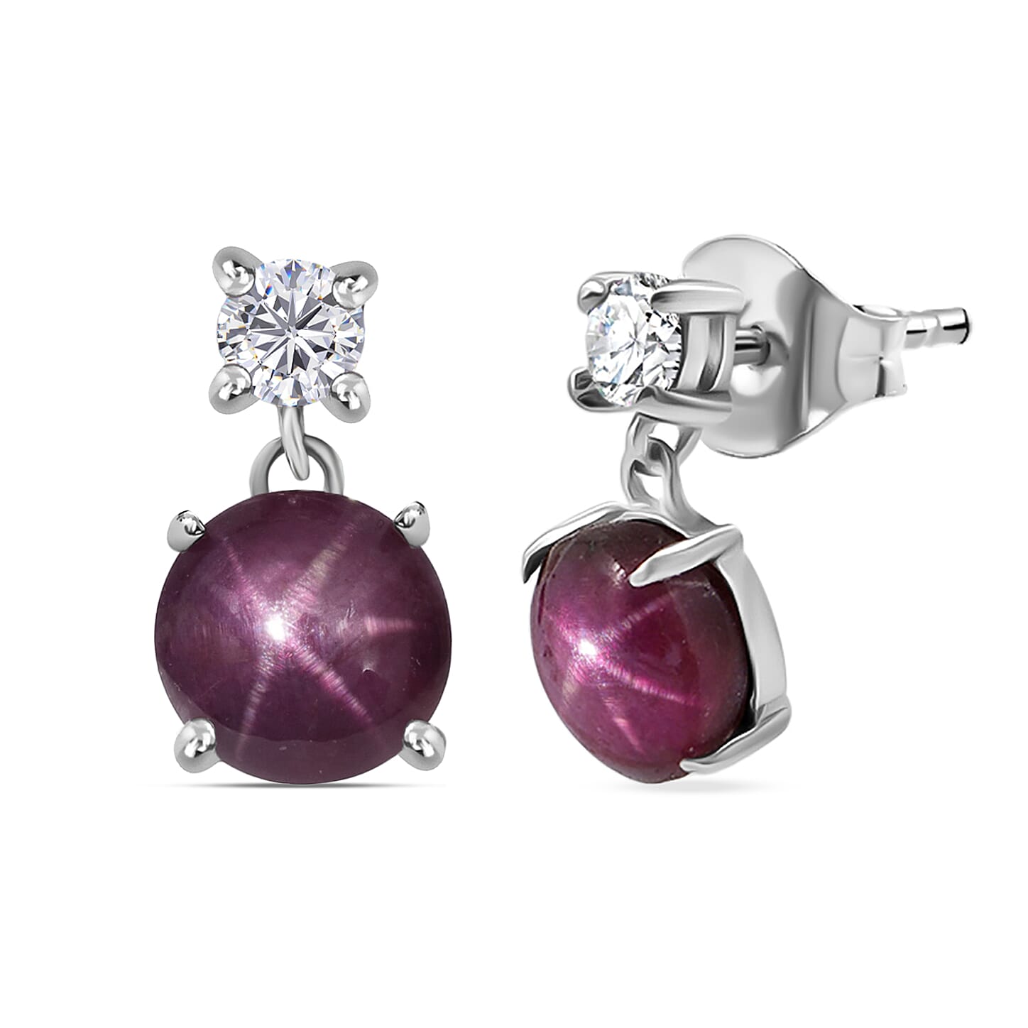 D'Joy Star Ruby Moissanite Earrings in Rhodium Over Sterling Silver 3.75 ctw