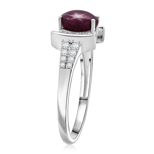 D'Joy Star Ruby Moissanite Ring In Rhodium Over Sterling Silver 3.15 Ctw