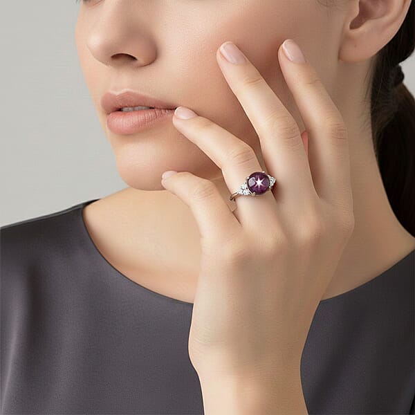 D'Joy Star Ruby Moissanite Ring In Rhodium Over Sterling Silver 7.25 Ctw