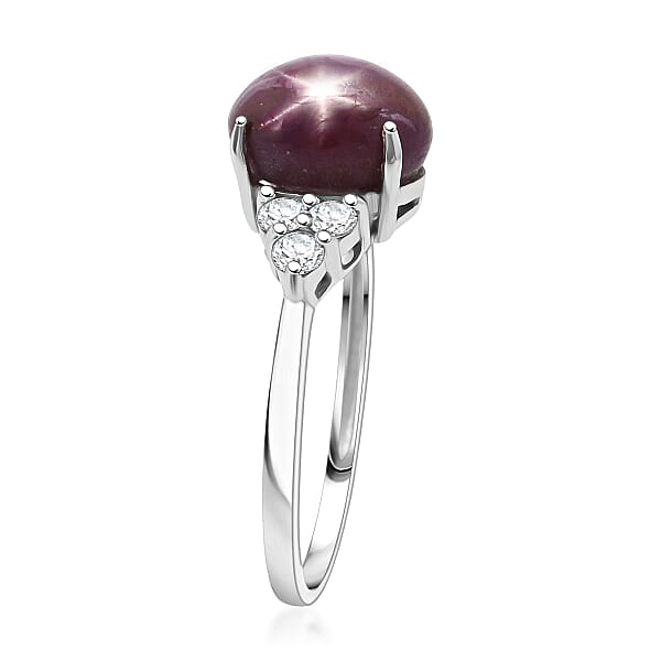 D'Joy Star Ruby Moissanite Ring In Rhodium Over Sterling Silver 7.25 Ctw