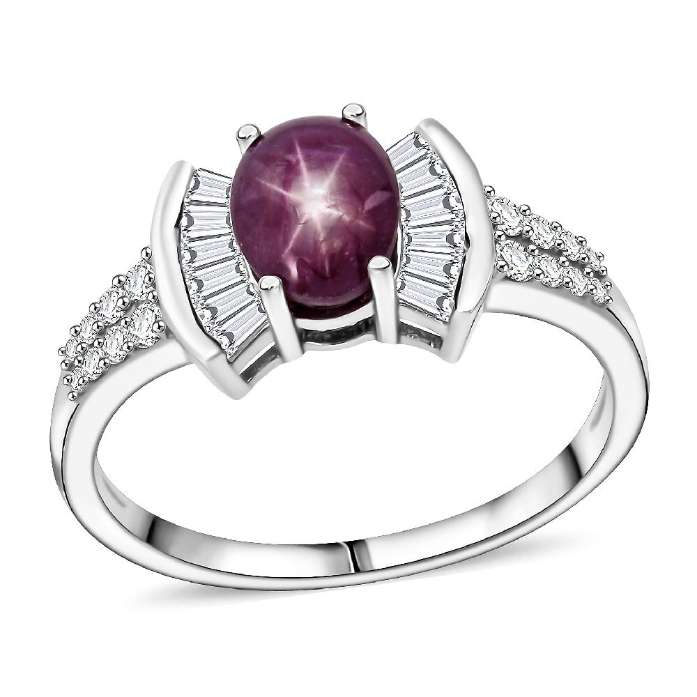 D'Joy Star Ruby Moissanite Ring in Rhodium Over Sterling Silver 3.15 ctw