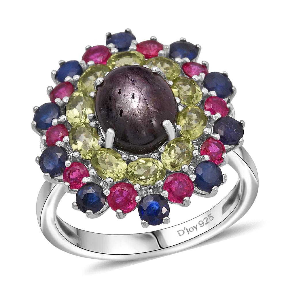 D'Joy Star Ruby Multi Gemstone Ring in Rhodium Over Sterling Silver 10.20 ctw