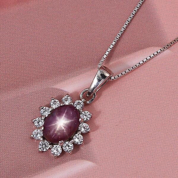 D'Joy Star Ruby White Zircon Pendant Necklace In Rhodium Over Sterling Silver 2.00 Ctw (20 Inches)