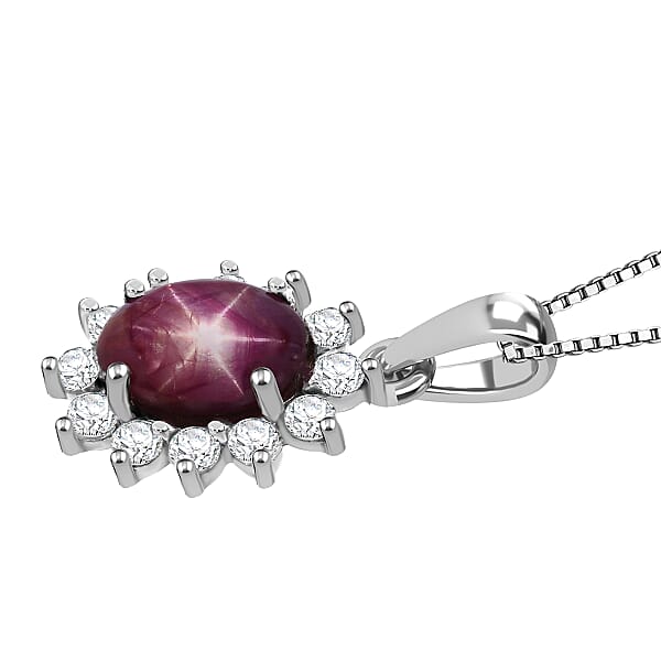 D'Joy Star Ruby White Zircon Pendant Necklace In Rhodium Over Sterling Silver 2.00 Ctw (20 Inches)