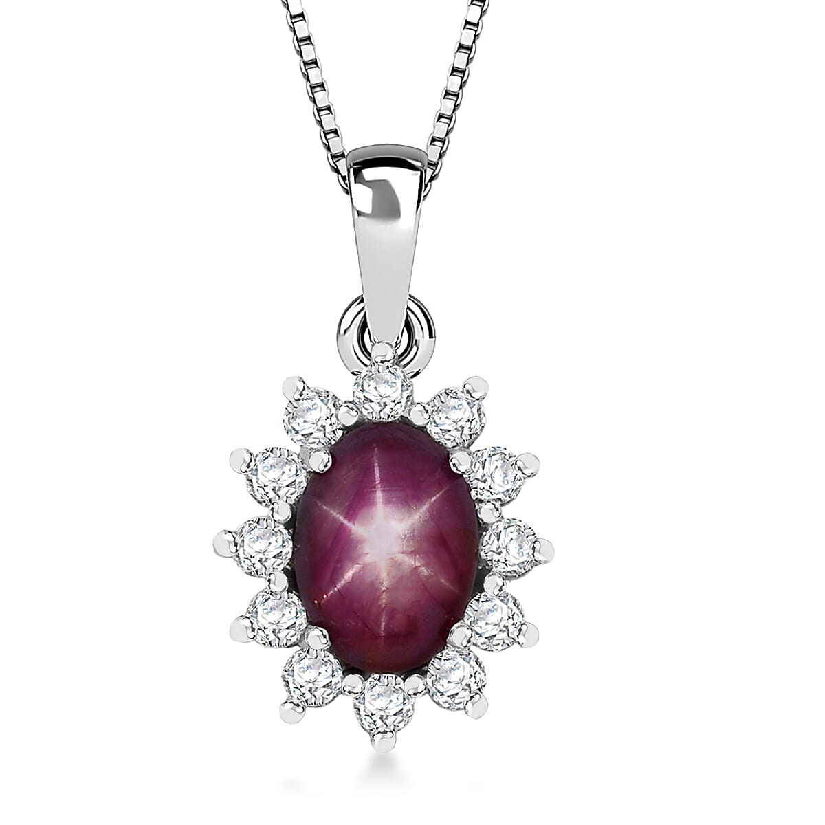 D'Joy Star Ruby White Zircon Pendant Necklace in Rhodium Over Sterling Silver 2.00 ctw (20 Inches)