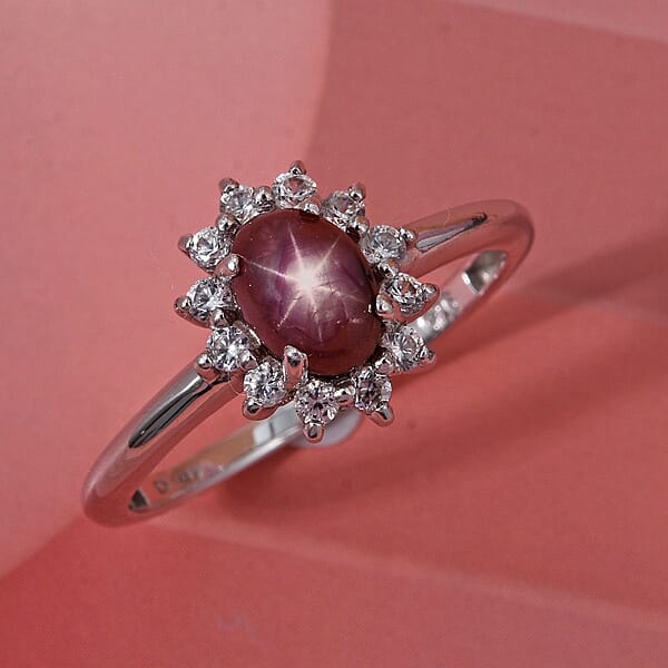 D'Joy Star Ruby White Zircon Ring In Rhodium Over Sterling Silver 2.00 Ctw