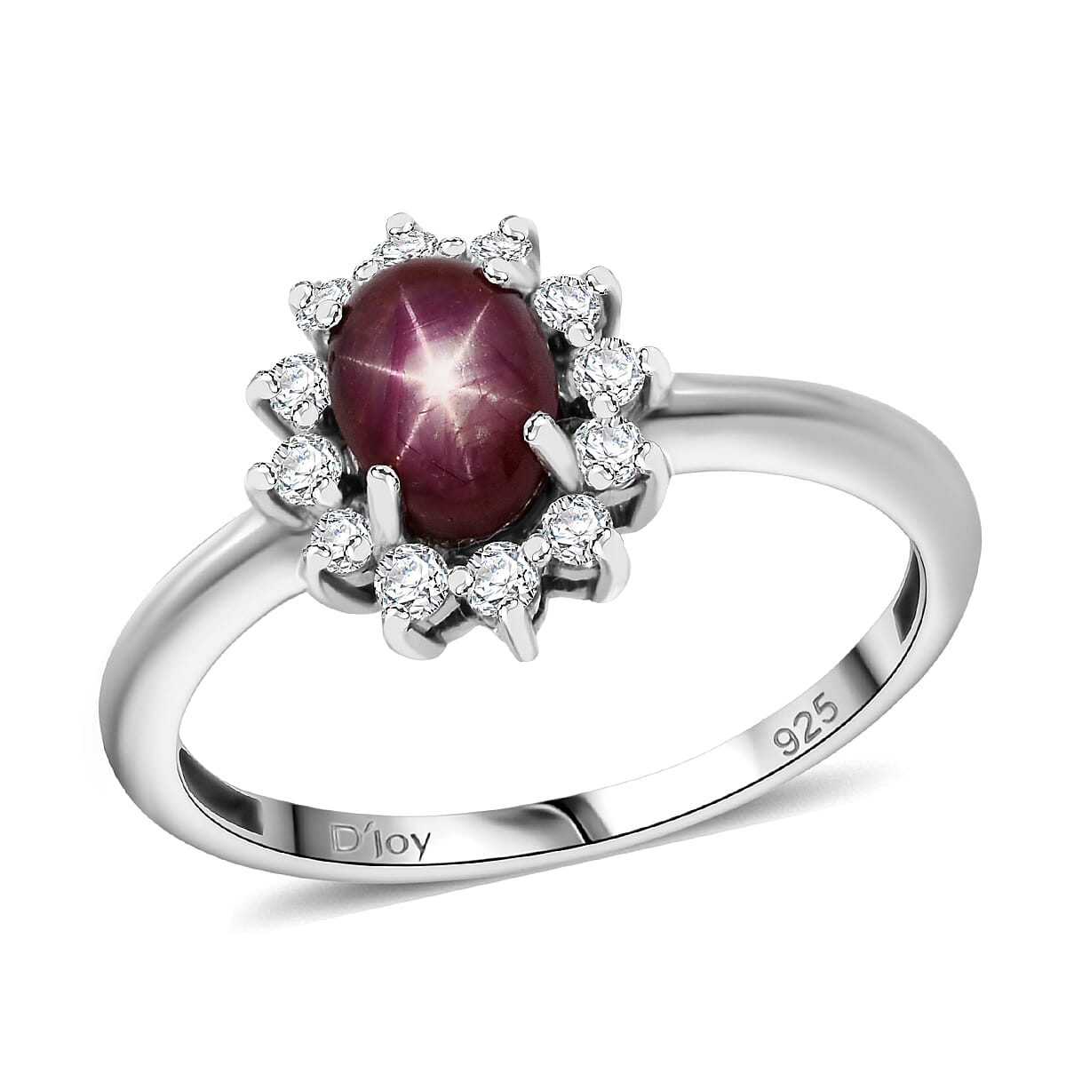D'Joy Star Ruby White Zircon Ring in Rhodium Over Sterling Silver 2.00 ctw