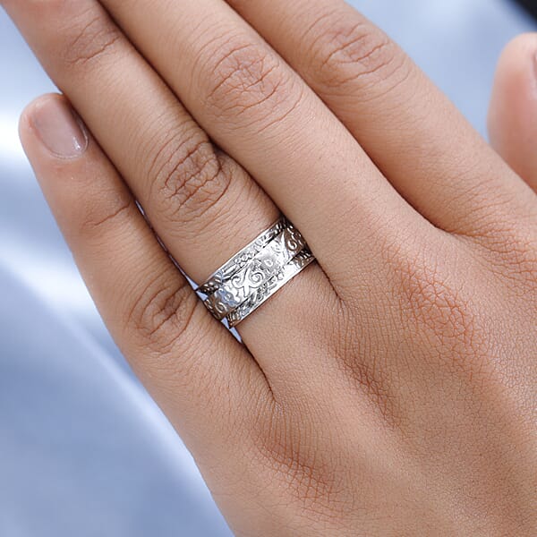 D'Joy Sterling Silver Floral Spinner Band Ring 4.75 Grams