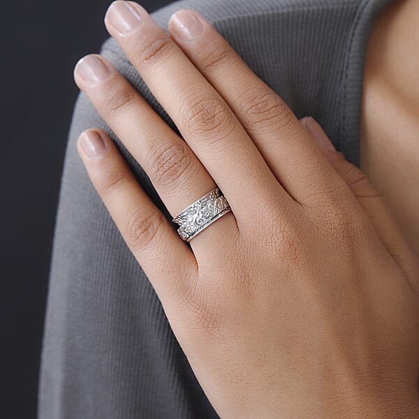 D'Joy Sterling Silver Floral Spinner Band Ring 4.75 Grams
