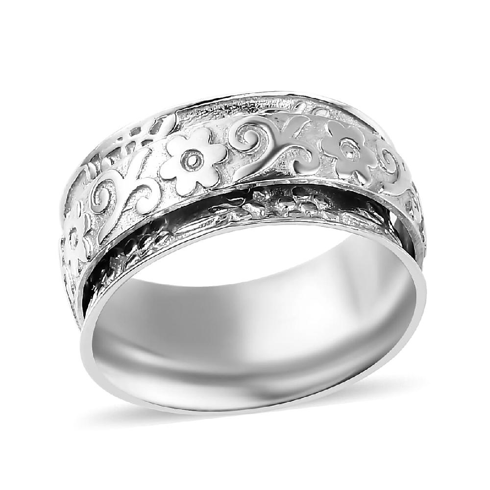 D'Joy Sterling Silver Floral Spinner Band Ring 4.75 Grams