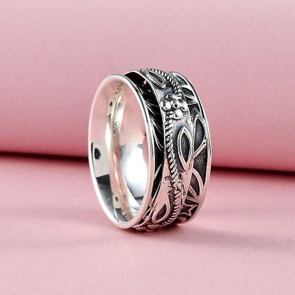 D'Joy Sterling Silver Floral Spinner Ring 4.90 Grams