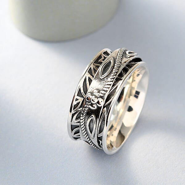 D'Joy Sterling Silver Floral Spinner Ring 4.90 Grams