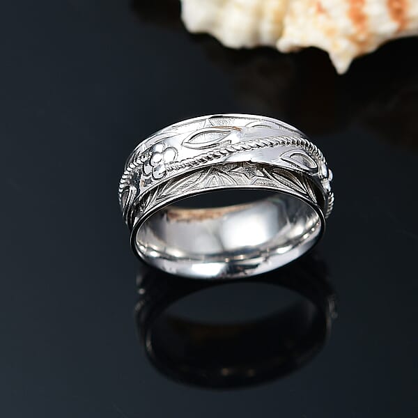 D'Joy Sterling Silver Floral Spinner Ring 4.90 Grams