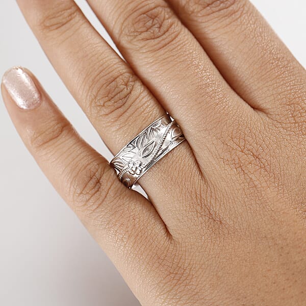D'Joy Sterling Silver Floral Spinner Ring 4.90 Grams