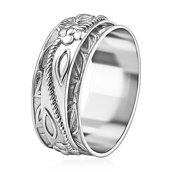 D'Joy Sterling Silver Floral Spinner Ring 4.90 Grams